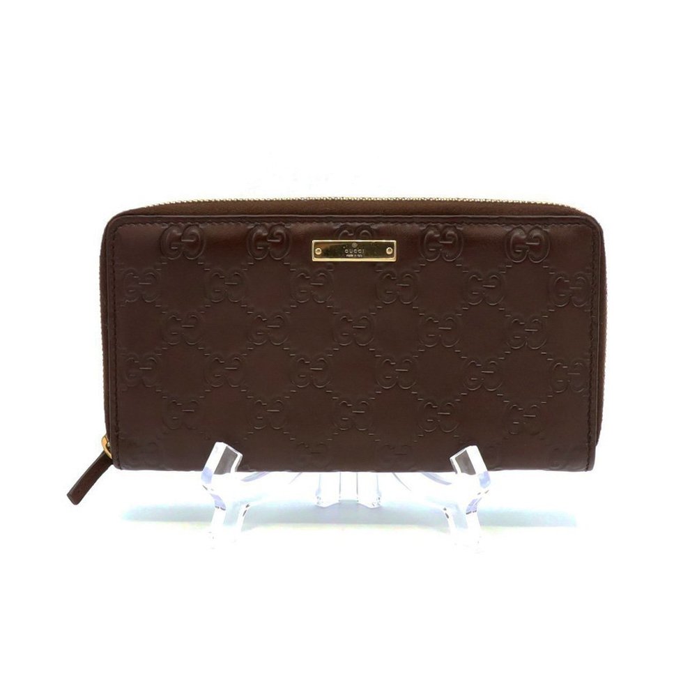 Gucci Brown Embossed GG Zip Around Wallet with Gold Hardware